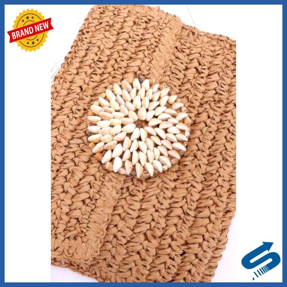 Faux Straw Shell Clutch with Flap Closure, 13x9 Inches - Picture 4 of 5